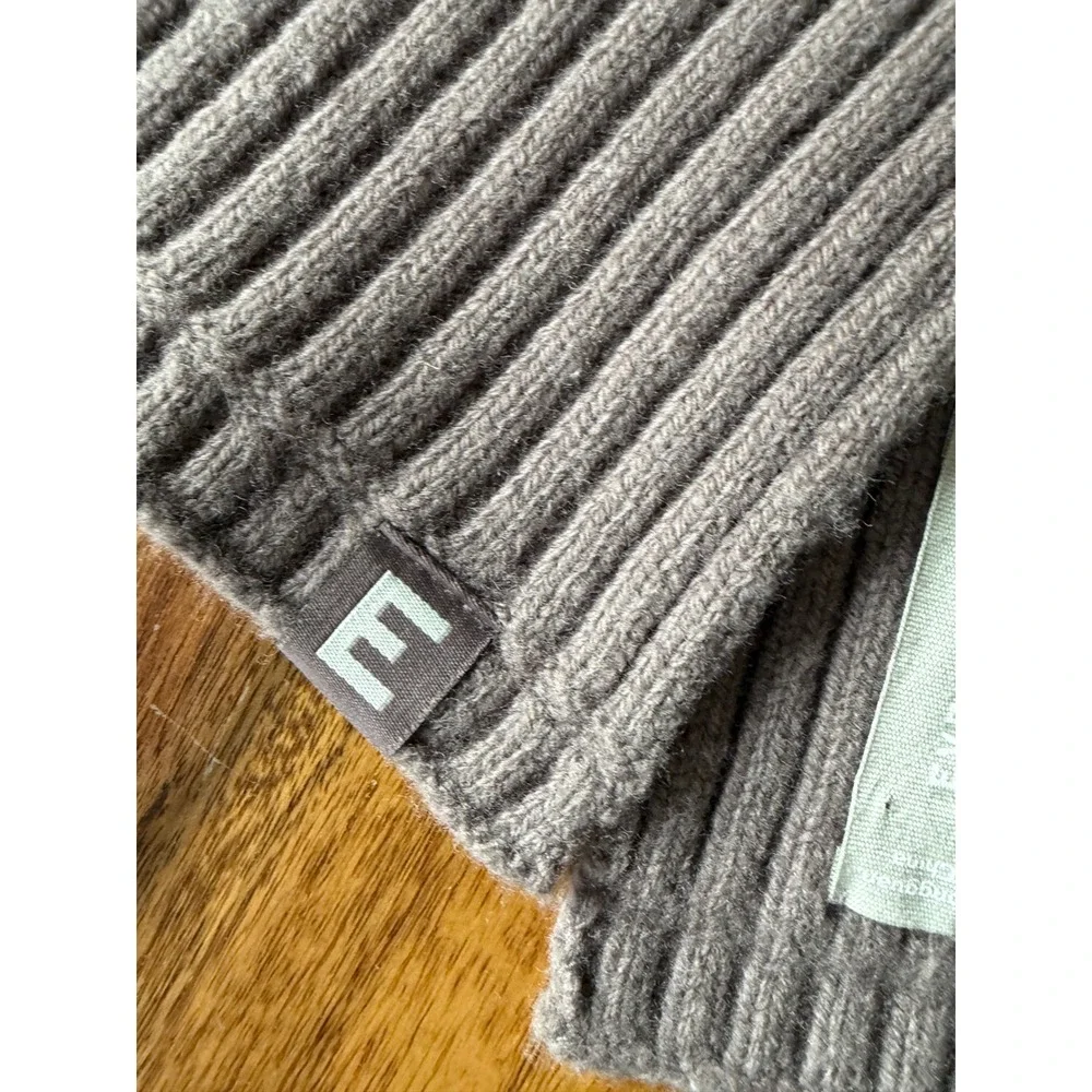 Everlane‎ Waffle Knit Scarf Taupe Grey Brown Ribbed Trim One Size OS Accessory